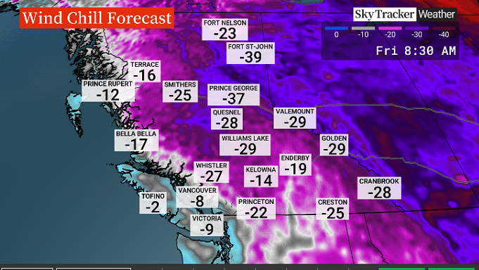What the temperatures could feel like with the wind chill by Friday morning.