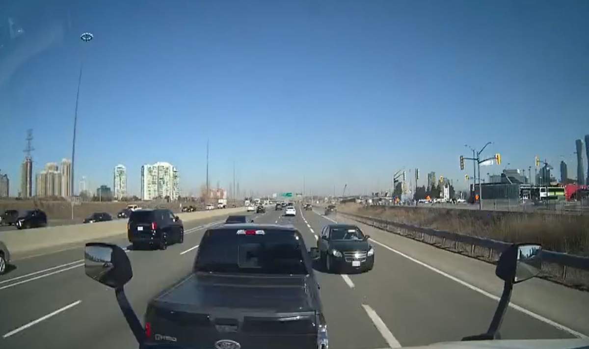 Police are seeking to locate a driver after a vehicle was seen driving the wrong way along Highway 403 in Mississauga.