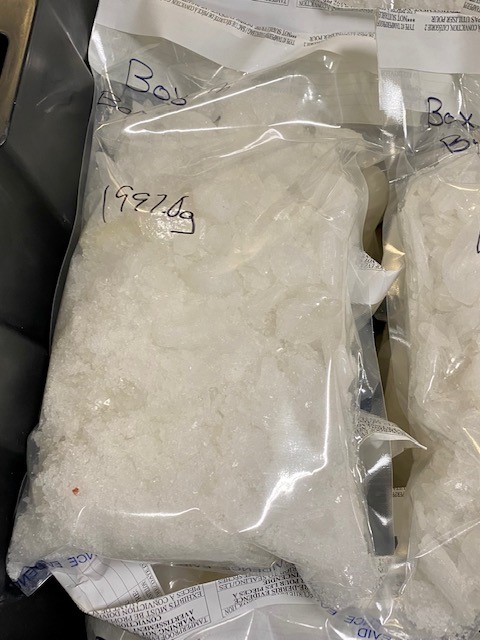 On Feb. 19, 2023, CBSA officers discovered and seized approximately 300 kg of methamphetamine following a secondary examination of a commercial transport vehicle at the Coutts border crossing.