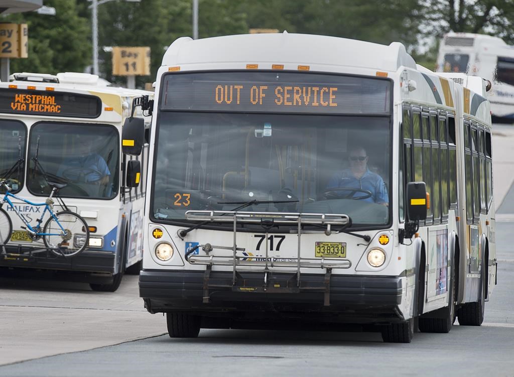 A Halifax Transit bus arrives at a terminal in Dartmouth, N.S., on Wednesday, July 17, 2019. 