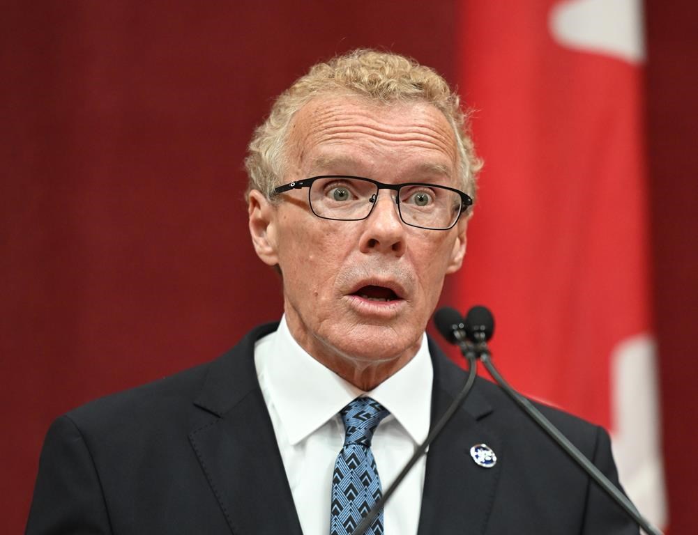 Quebec Labour Minister Jean Boulet is sworn in during a ceremony at the Quebec Legislature, in Quebec City, Thursday, Oct. 20, 2022. The number of temporary foreign workers in on the rise in Quebec, and Boulet expects the trend to continue. 