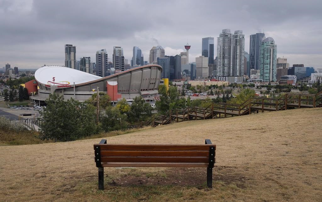 The Saddledome is seen from a hillside park in Calgary on Friday, Sept. 15, 2017.