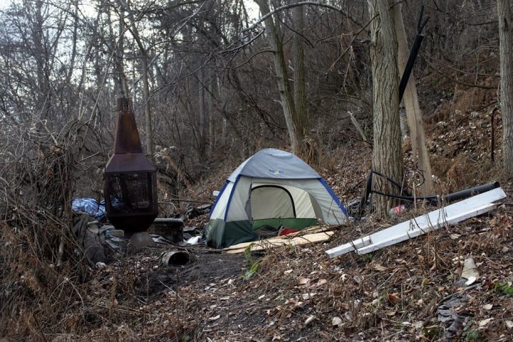 A homeless encampment is pictured in Toronto on Thursday  December 10, 2020. Toronto saw an average of 3.6 deaths per week among people experiencing homelessness last year, totalling 187 deaths in 2022 according to new city data. 