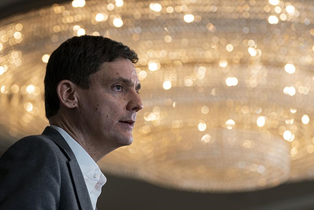 BC Premier David Eby speaks during a press conference in Vancouver, Tuesday March 14, 2023.