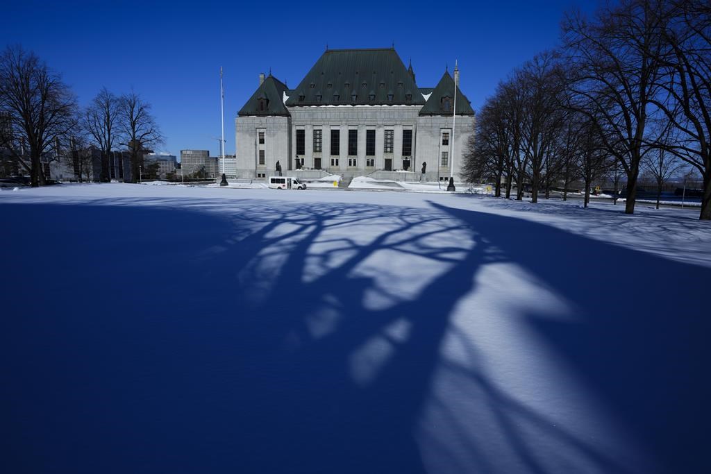 The Supreme Court of Canada is pictured in Ottawa on Friday, March 3, 2023. Arguments are underway before the Supreme Court of Canada in a long-awaited case over the federal Impact Assessment Act.