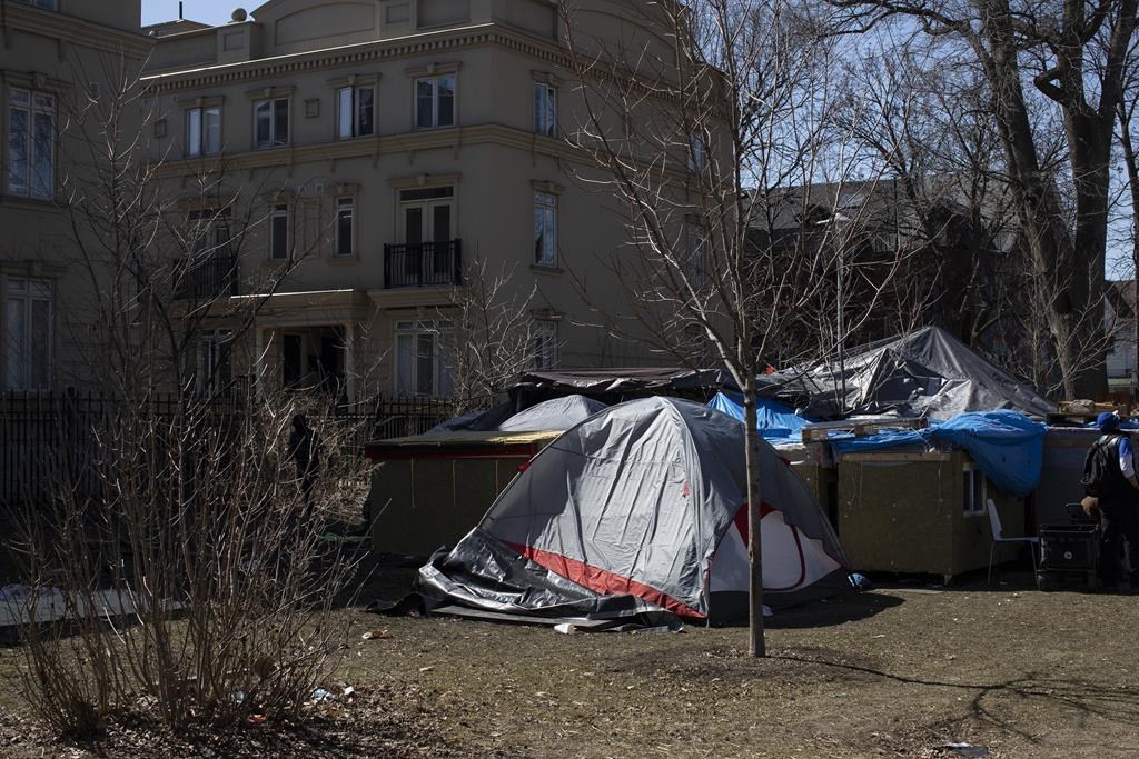 A homeless encampment in Toronto's Alexandra Park on Sunday, March 20, 2021. 