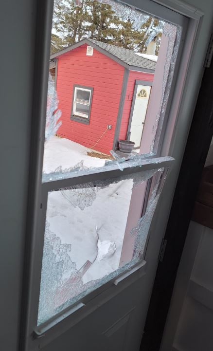 Damage to a house window in the RM of St. Clements.