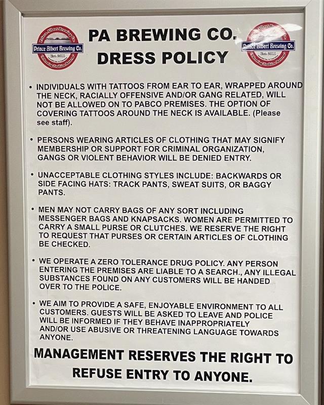 A restauraunts dress code policy reveals what isn't allowed inside the restaurant.