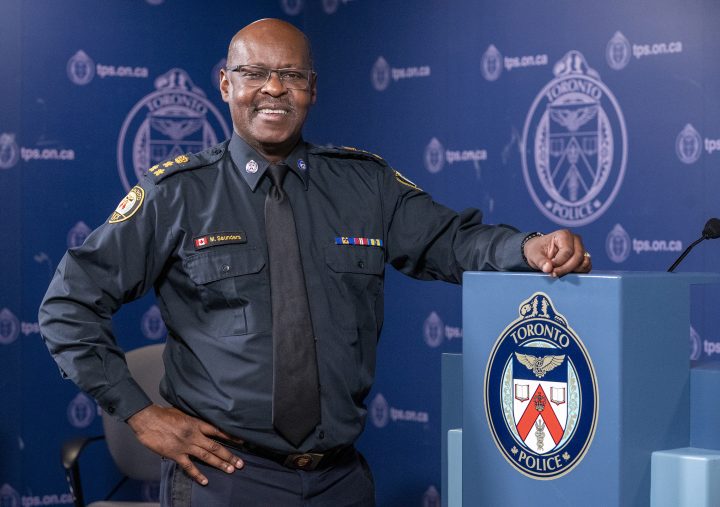 Retiring Toronto Police Chief Mark Saunders is shown during an interview with The Canadian Press in Toronto on Monday, July 27, 2020. 