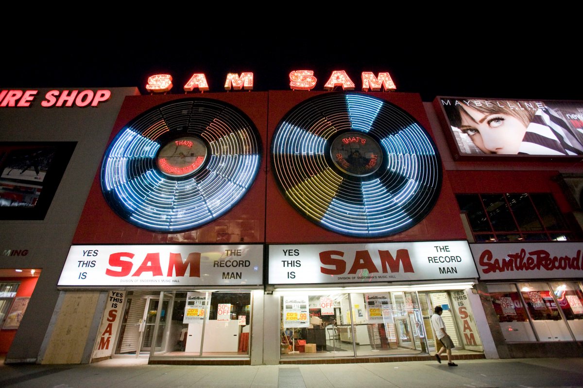 The former flagship Sam the Record Man store at 347 Yonge St. in downtown Toronto, Canada on June 29, 2007, one day before closing permanently on June 30, 2007. The last Sam the Record Man store, which is located in Belleville, Ont., is slated to close. 
