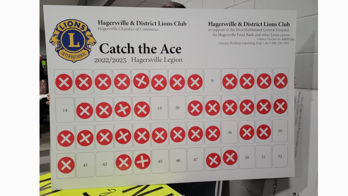 A photo of the Hagersville, Ont. Lions Club's Catch The Ace card tracking board.