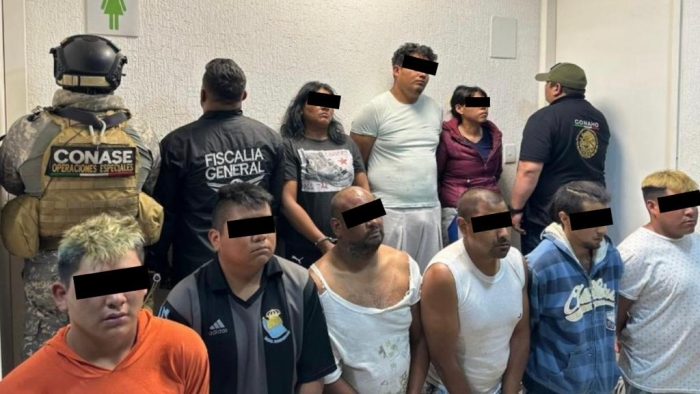 Photo of the nine alleged drug gang members that were arrested by Mexican police on the morning of March 11, including "El Chapito," a 14-year-old who allegedly killed eight people in a drive-by shooting in Mexico City.