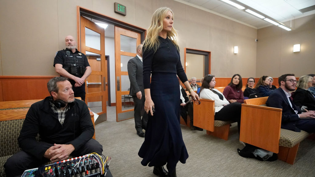 Gwyneth Paltrow enters the courtroom for her trial on March 24, 2023, in Park City, Utah. Terry Sanderson is suing actress Gwyneth Paltrow for $300,000, claiming she recklessly crashed into him while the two were skiing on a beginner run at Deer Valley Resort in Park City, Utah in 2016.
