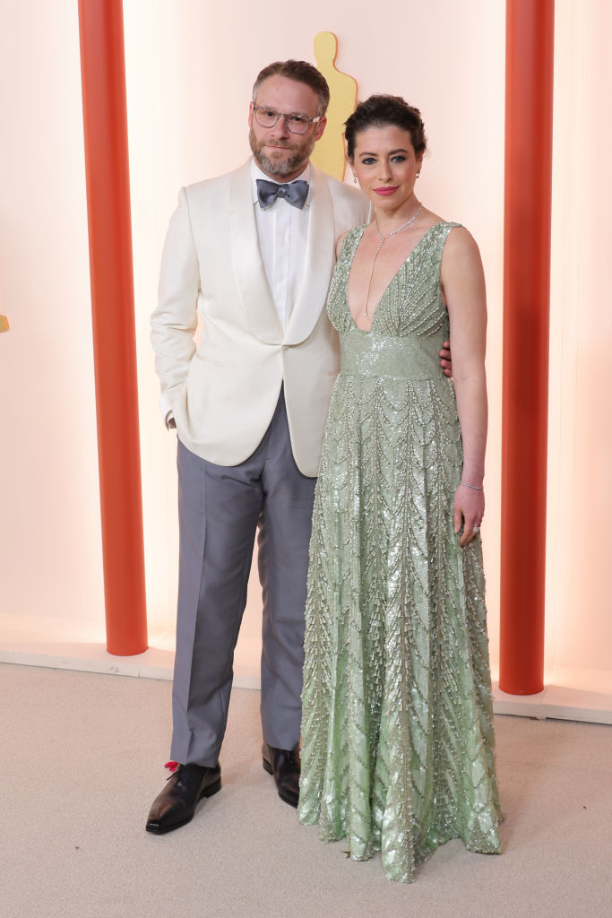 Seth Rogen and Lauren Miller Rogen attends the 95th Annual Academy Awards on March 12, 2023 in Hollywood, California.