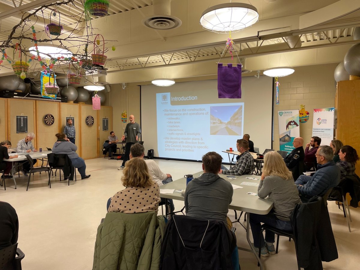 Hamilton Road stakeholders gathered Monday evening at the Hamilton Road Seniors Community Centre to discuss how to make the busy roadway safer for residents.