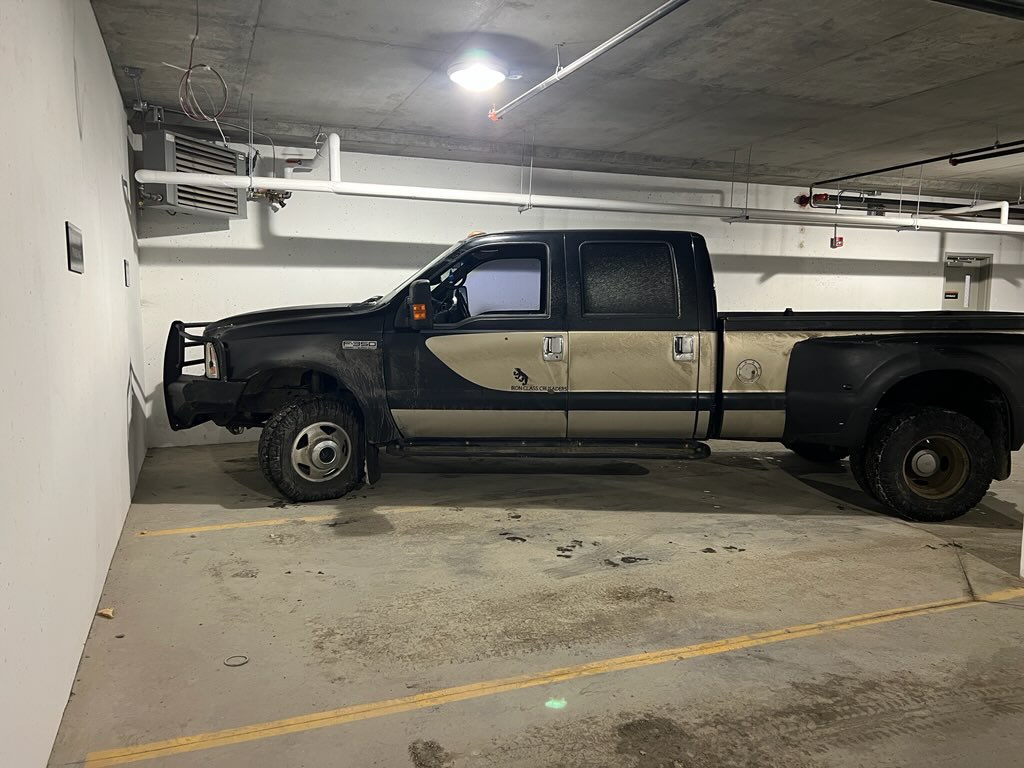 A black 2003 Ford F-350 was stolen from the parking lot of the Didsbury provincial courthouse and later found abandoned in Crossfield, Alta. on Monday, March 13, 2023.