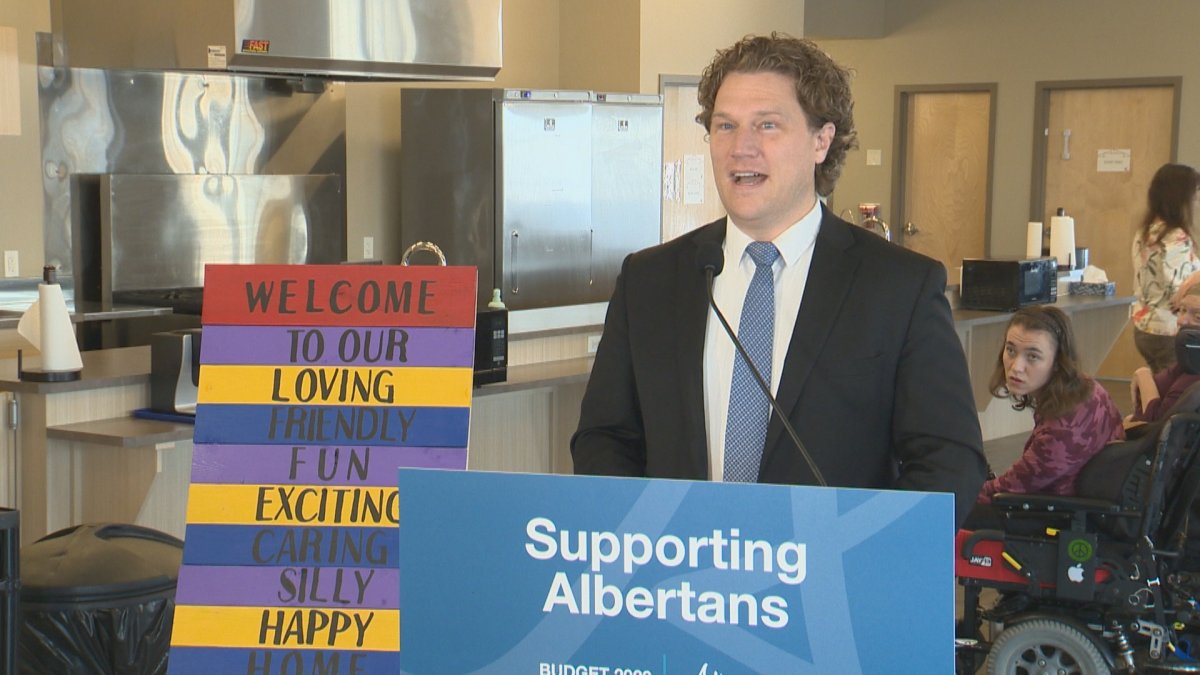 Alberta minister of seniors, community and social services Jeremy Nixon at an announcement in Lethbridge, Alta., on Mar. 6, 2023.