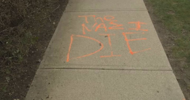 Langley, B.C. home vandalized with anti-Ukrainian graffiti twice in one month  | Globalnews.ca