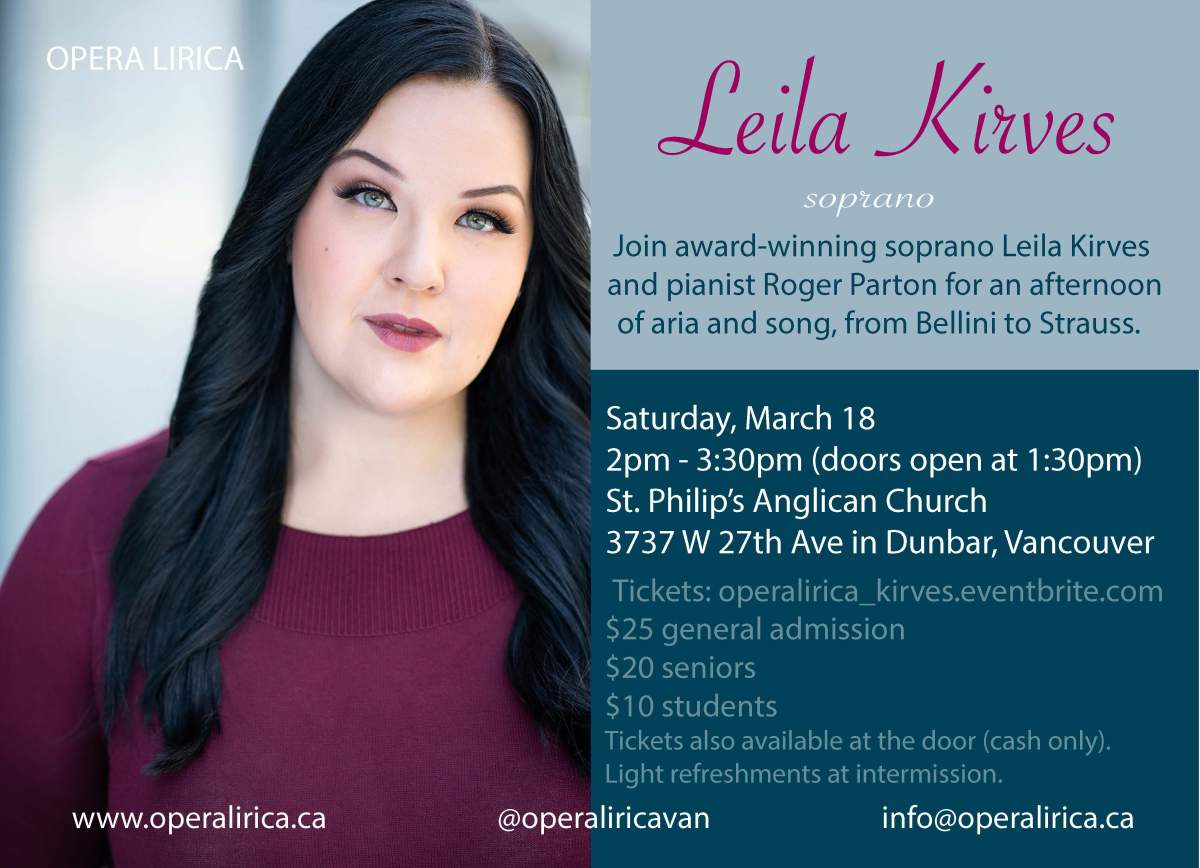 An Afternoon of Aria and Song with Soprano Leila Kirves - image