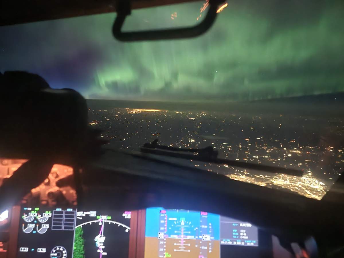 Pilot Matt Melnyk spotted northern lights while flying from Las Vegas to Calgary on Thursday, March 23, 2023.