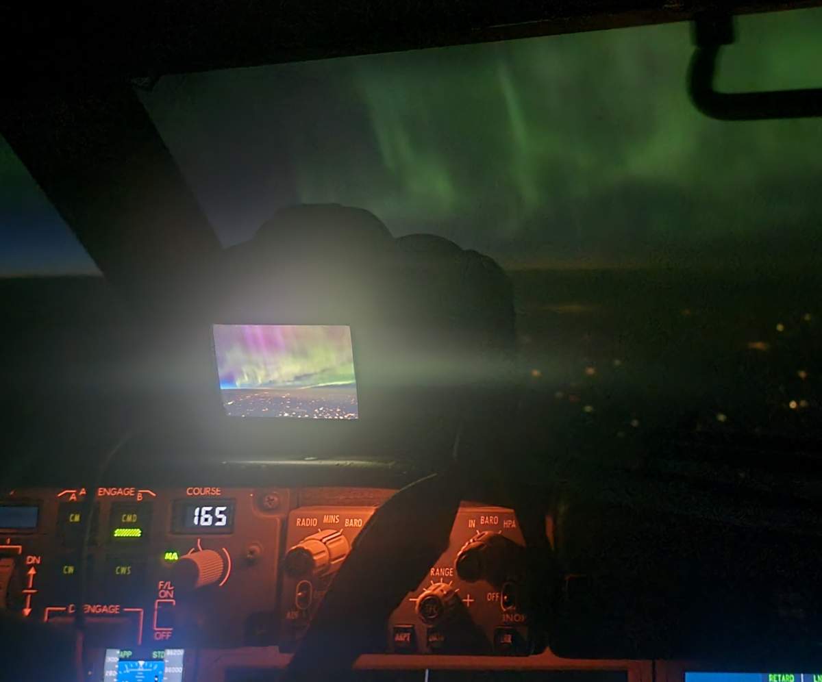 Pilot Matt Melnyk spotted northern lights while flying from Las Vegas to Calgary on Thursday, March 23, 2023.