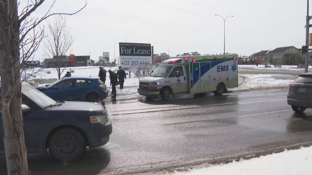 A woman is in serious but stable condition after being hit by a car in southeast Calgary on Wednesday afternoon.