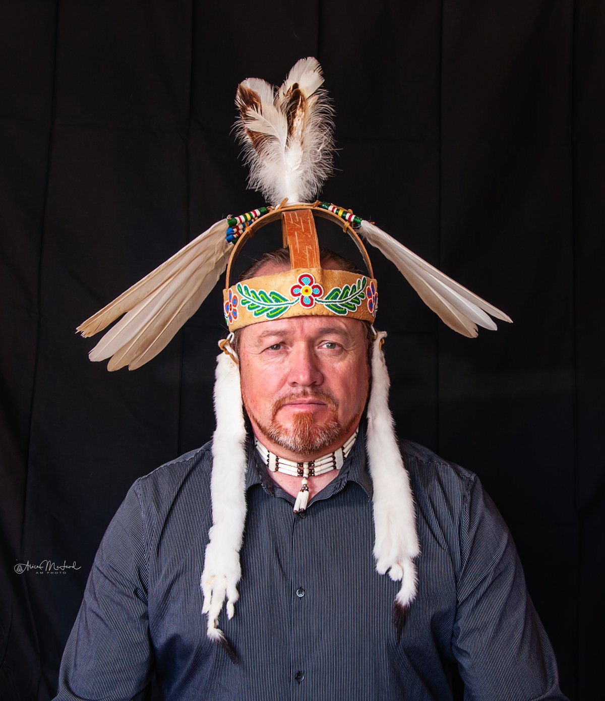 Chief McLeod wearing the headdress.