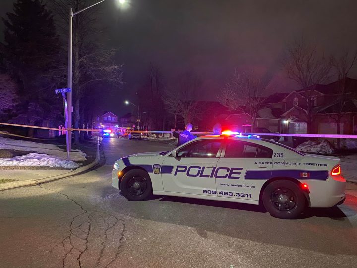 Police on the scene of a shooting in Mississauga that left one person dead on Monday, March 20, 2023.