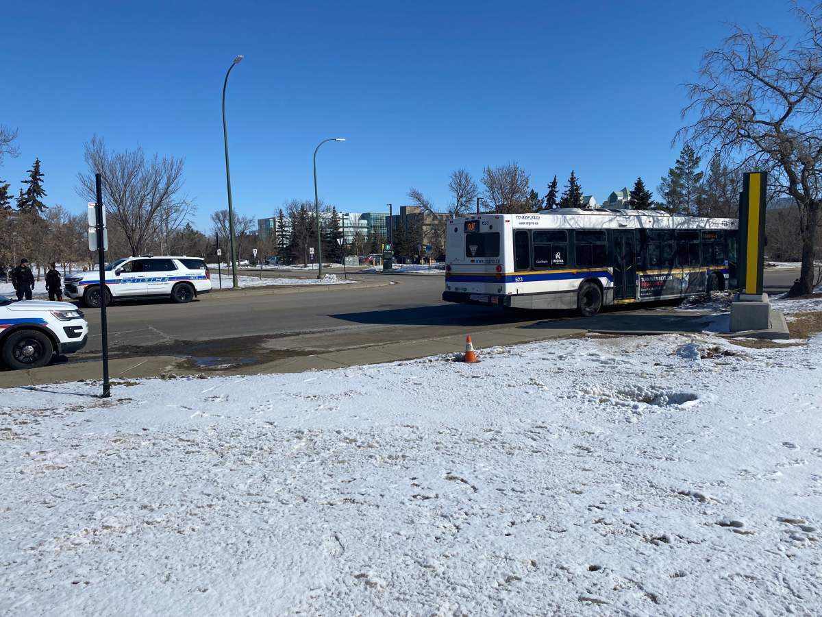 The bus can be seen on the southwest corner of the University of Regina.