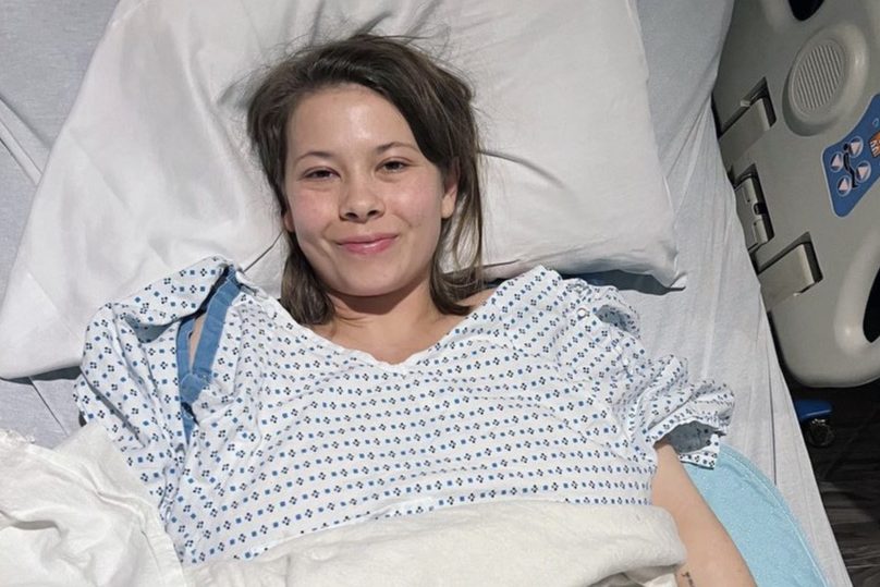 Bindi Irwin in a hospital bed.