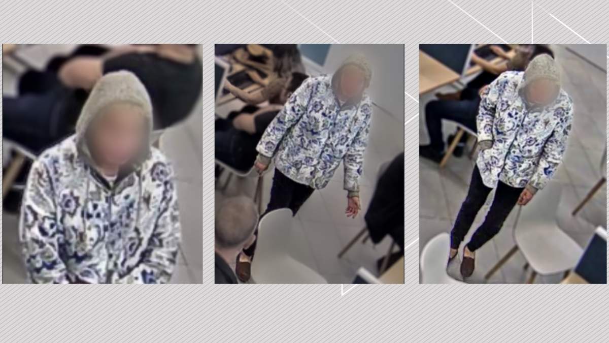 CCTV images of a suspect Calgary police are seeking information on following an assault on a senior at a city library.