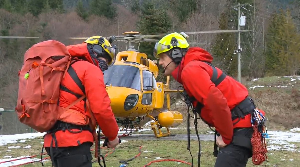 North Shore Rescue volunteers gear up for a long-line rescue on Mon. March 6, 2023.