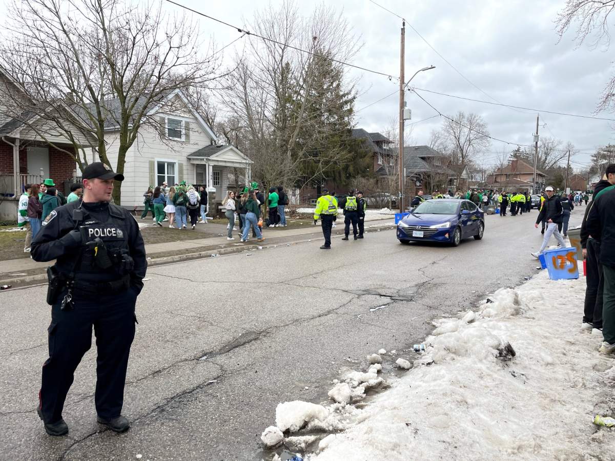 London police had a heavy presence in the downtown core Friday for St. Patrick’s Day, with lots of officers on foot on Broughdale Avenue.