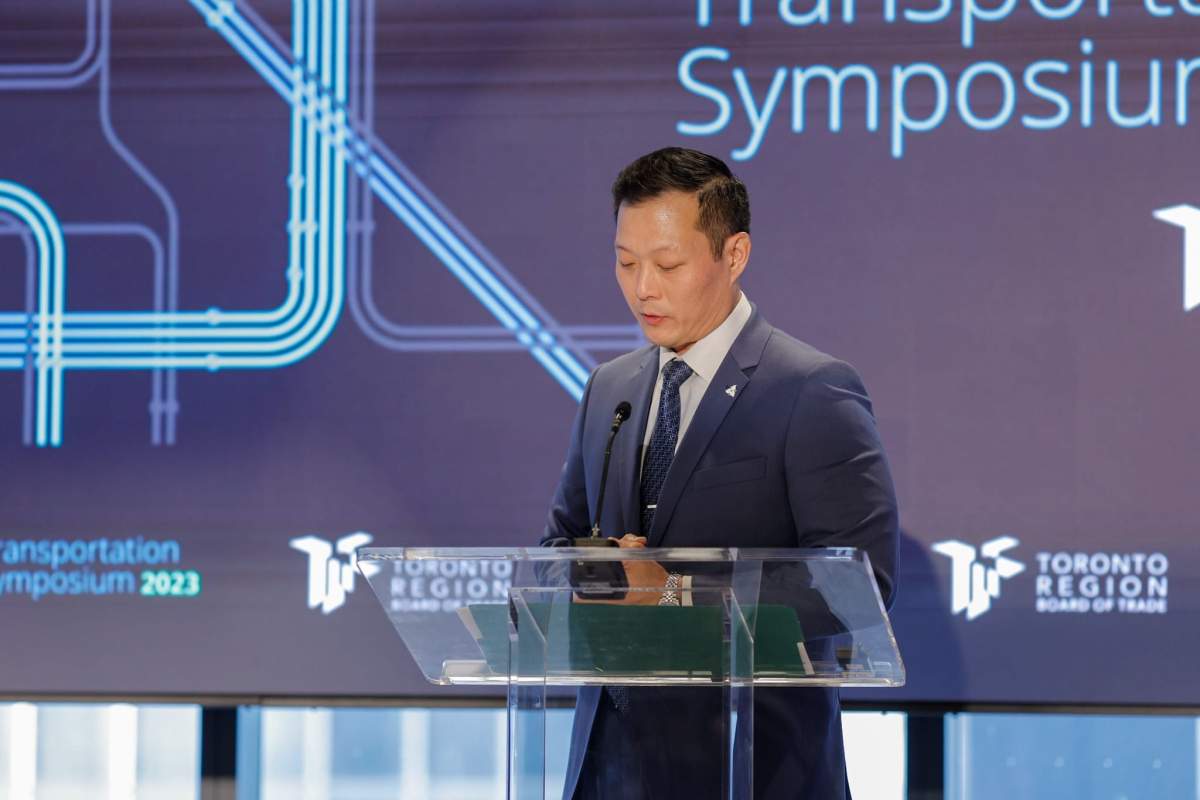 Stan Cho speaking at the Toronto Region Board of Trade.