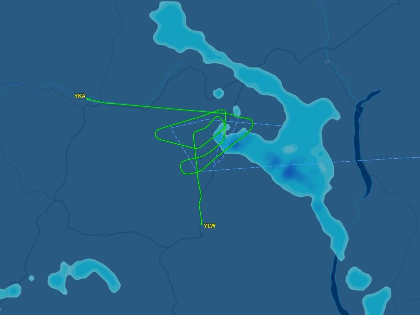 The plane’s detoured flight path from Kamloops to Kelowna.