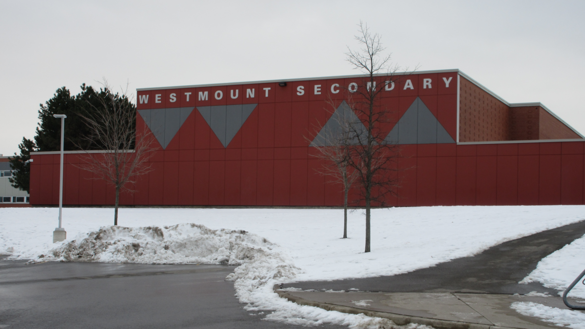 A photo of Westmount Secondary school on Montcalm Drive in Hamilton.