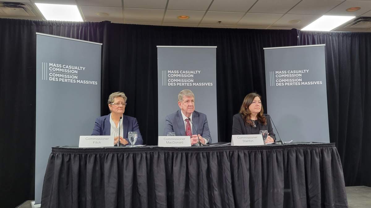 Commissioners Leanne Fitch, Michael MacDonald and Kim Stanton during a media availability Thursday.