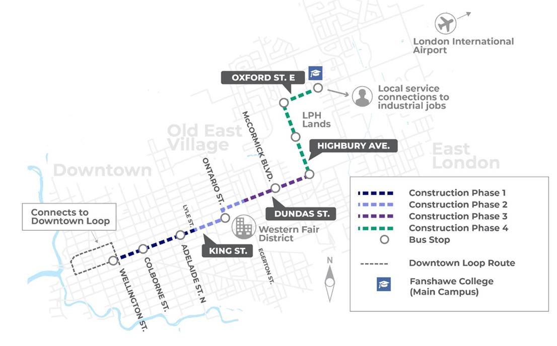 A map graphic showing all phases of the East London Link.