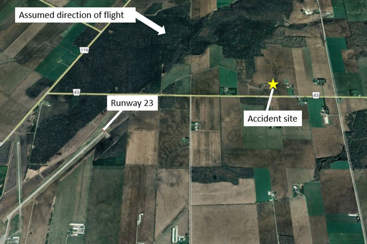 Map showing the collision site in relation to Runway 23, where the plane was supposed to land.