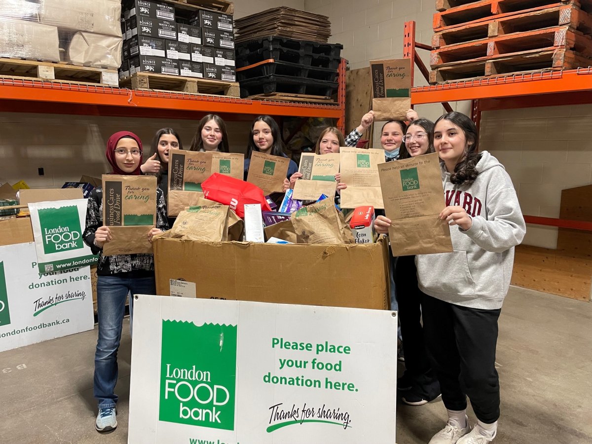The "Goodness Angels," a group of 11 to 13-year-old girls whose families have immigrated to Canada from Turkey and Syria have already raised 2000 pounds of food for the London Food Banks 36th annual spring food drive, running from March 31 to April 10, 2023.
