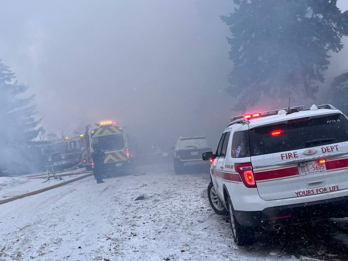 Calgary fire crews attend a house fire in Marlborough on March 27, 2023.
