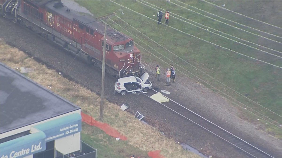 Langley RCMP are investigating a collision between a train and car, Sunday.