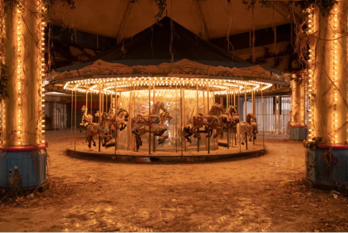 The gutted Northland Village Mall briefly saw the return of its original carousel for the production of “Left Behind.”