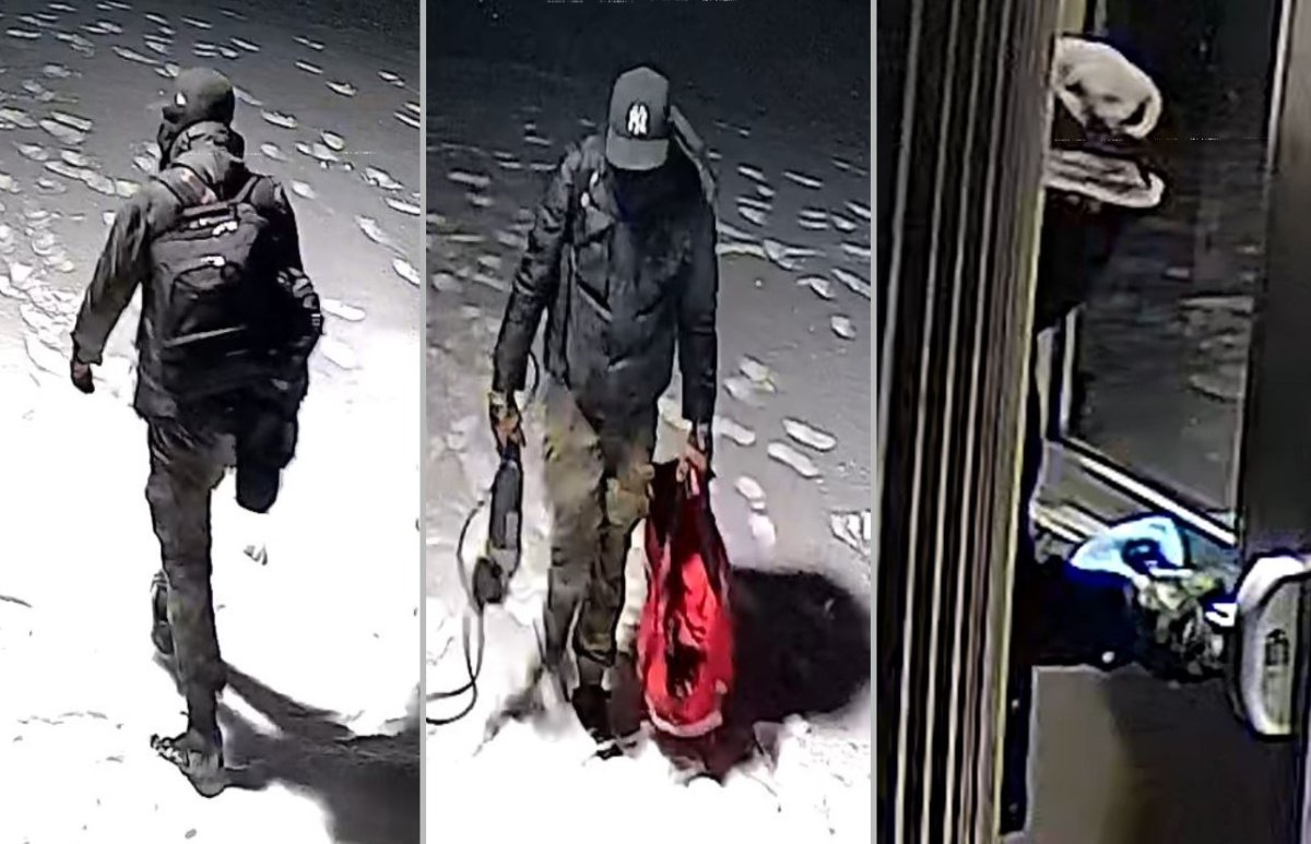 OPP are asking for the public to assist in identifying two individuals in a suspected robbery of a church in Central Elgin. The first individual is in the left and middle image, with the second suspect in the right image.