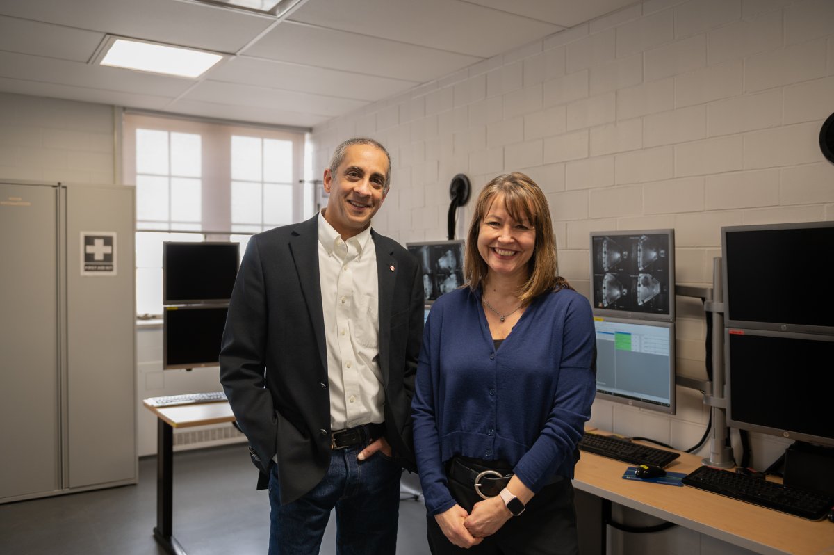 Ravi Menon (left) and Lisa Saksida are professors at Western University and lead researchers for a new testing model for medication combating neurodegenerative diseases.