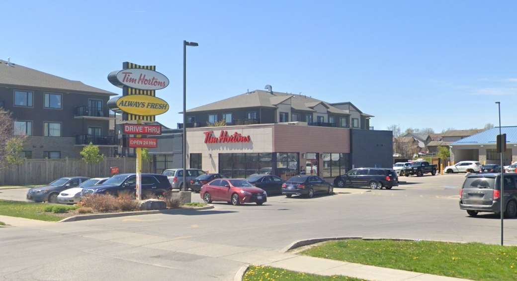 The Tim Hortons location at 1825 Adelaide St. N, at the southwest corner of Adelaide Street and Sunningdale Road, in London, Ont.