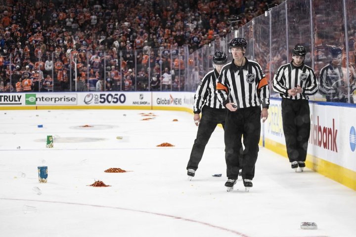 Don’t throw trash on the ice, Edmonton Oilers plead following Game 1 loss