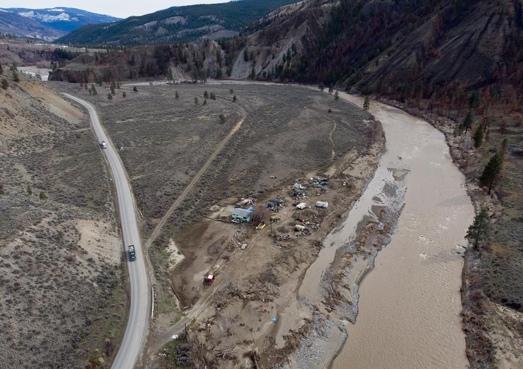 A property affected by November flooding of the Nicola River is seen along Highway 8 on the Shackan Indian Band, northwest of Merritt, B.C., on Thursday, March 24, 2022. THE CANADIAN PRESS/Darryl Dyck.