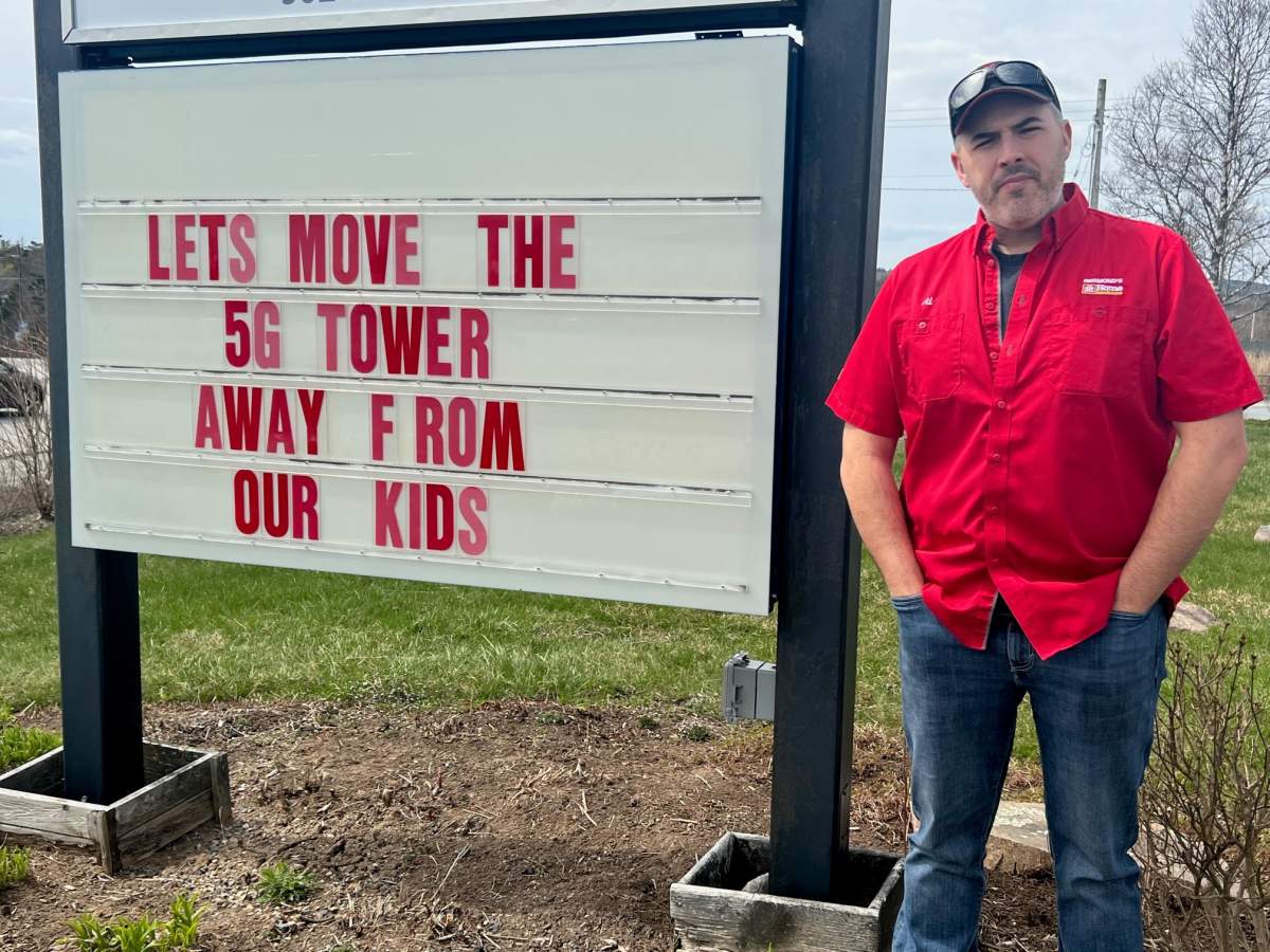 Upper Tantallon business owner Allan Bardsley put up a sign on his property asking for a proposed 5G tower to be moved,