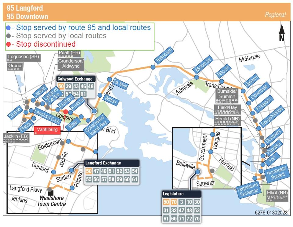 Changes to bus service with the implementation of the new 95 Blink RapidBus in the Victoria region.